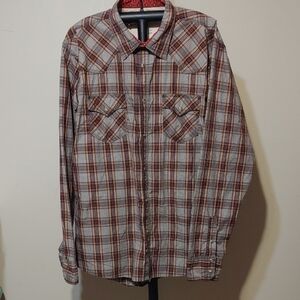 Wrangler 20X Brown Plaid Button-Down Shirt